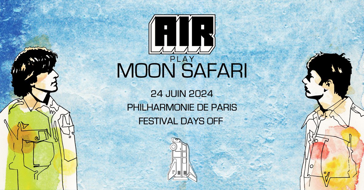 Days Off (@festivaldaysoff) on Twitter photo On ouvre l'édition 2024 avec le duo AIR qui revient à la <a href="/philharmonie/">Philharmonie de Paris</a> pour une performance exceptionnelle du classique Moon Safari 🌙
Ouverture de la billetterie début mars 2024 ! On ouvre l'édition 2024 avec le duo AIR qui revient à la <a href="/philharmonie/">Philharmonie de Paris</a> pour une performance exceptionnelle du classique Moon Safari 🌙
Ouverture de la billetterie début mars 2024 !