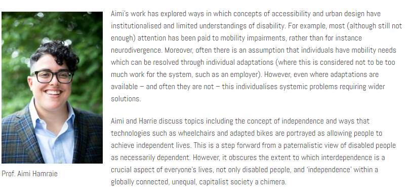 Absolutely delighted to share this @Active_ATA podcast I hosted, with Professor @AimiHamraie as our guest. In the podcast we discuss accessibility, active travel, and crip mobility justice. Audio and transcript available here: blog.westminster.ac.uk/ata/accessibil…