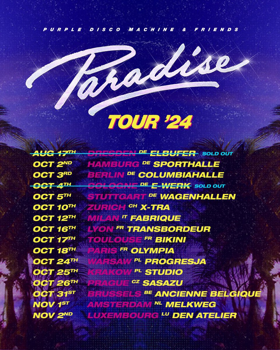 More Europe dates added to the Paradise Tour 🌈🏝️🌞🪩 I am so excited to finally share more dates for my ‘Paradise’ live tour this autumn with you. I know many of you have been waiting for this info 💜 Tickets will go on sale Tuesday, January 30th, 12pm CET 🎫