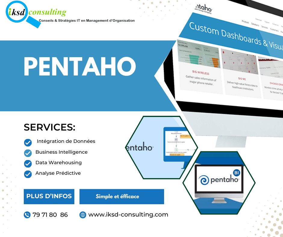 ConsultingIksd's tweet photo. 🚀 Découvrez Pentaho, la suite logicielle open source offrant une solution complète pour  propulser votre entreprise vers de nouveaux sommets. https://t.co/892BmKUVno