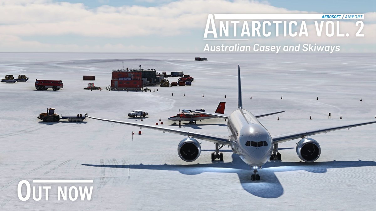 AerosoftGmbH's tweet photo. Out now: part 2 of our popular Antarctica series adds the Casey and Wilkins Aerodrome skiways to MSFS, along with a lot of accurately modeled terrain, penguin colonies, two icebreakers and other details.
Available via: https://t.co/oJtfx4xU2U https://t.co/z1uBuw1Hf2