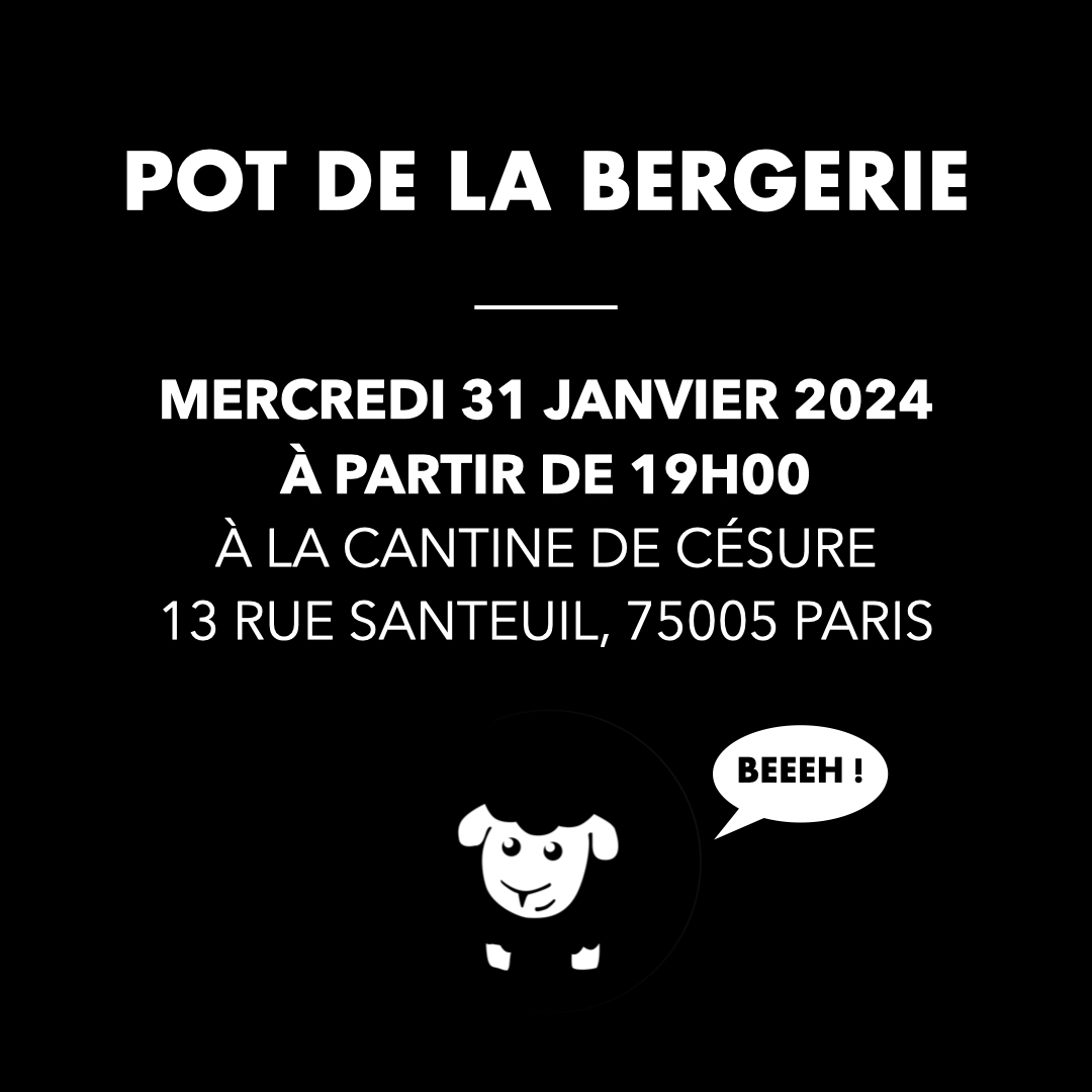 🔔Pour bien démarrer l'année, on vous propose de retrouver notre troupeau le mercredi 31 janvier 2024 🐑L'occasion de se rencontrer, papoter et trinquer vers la technocritique et au-delà ! Toutes les infos ici ⬇️