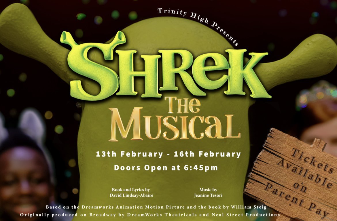 Tickets now available on Parent pay for our upcoming production of Shrek the musical! Make sure you secure your seat before we sell out! 🎭 #trinitystage #biggestshowyet #shrekthemusical app.parentpay.com/ParentPayShop/…