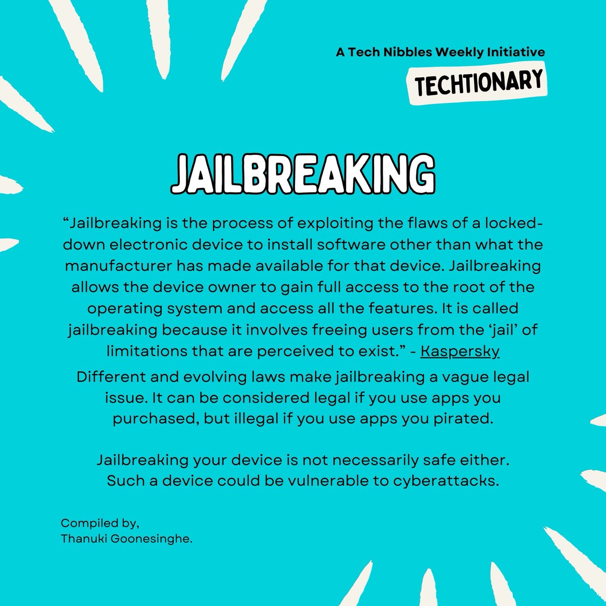 thanuki_g's tweet image. #Jailbreaking - for when your phone wants to break free. 🤳

Learn more here. 🤓

Level up your vocab, and stay savvy with #Techtionary!