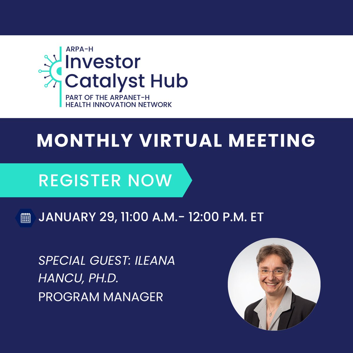 Meet ARPA-H Program Manager Ileana Hancu, Ph.D., at the ARPA-H Investor Catalyst Hub Monthly Meeting 1/29 to learn more about the Precision Surgical Interventions program. Registration is open to members only—hope to see you there! investorcatalysthub.org/spoke-network/ @arpa_h @arpa_Hdirector