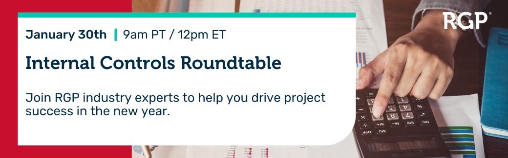 RGP's tweet image. Register for our Internal Controls Roundtable on January 30 at 12 PM ET and enjoy an interactive session about the key topics and challenges happening in the evolving environment of internal audit and controls. rgp.zoom.us/meeting/regist… #FinanceAndAccounting #Auditing #Controls