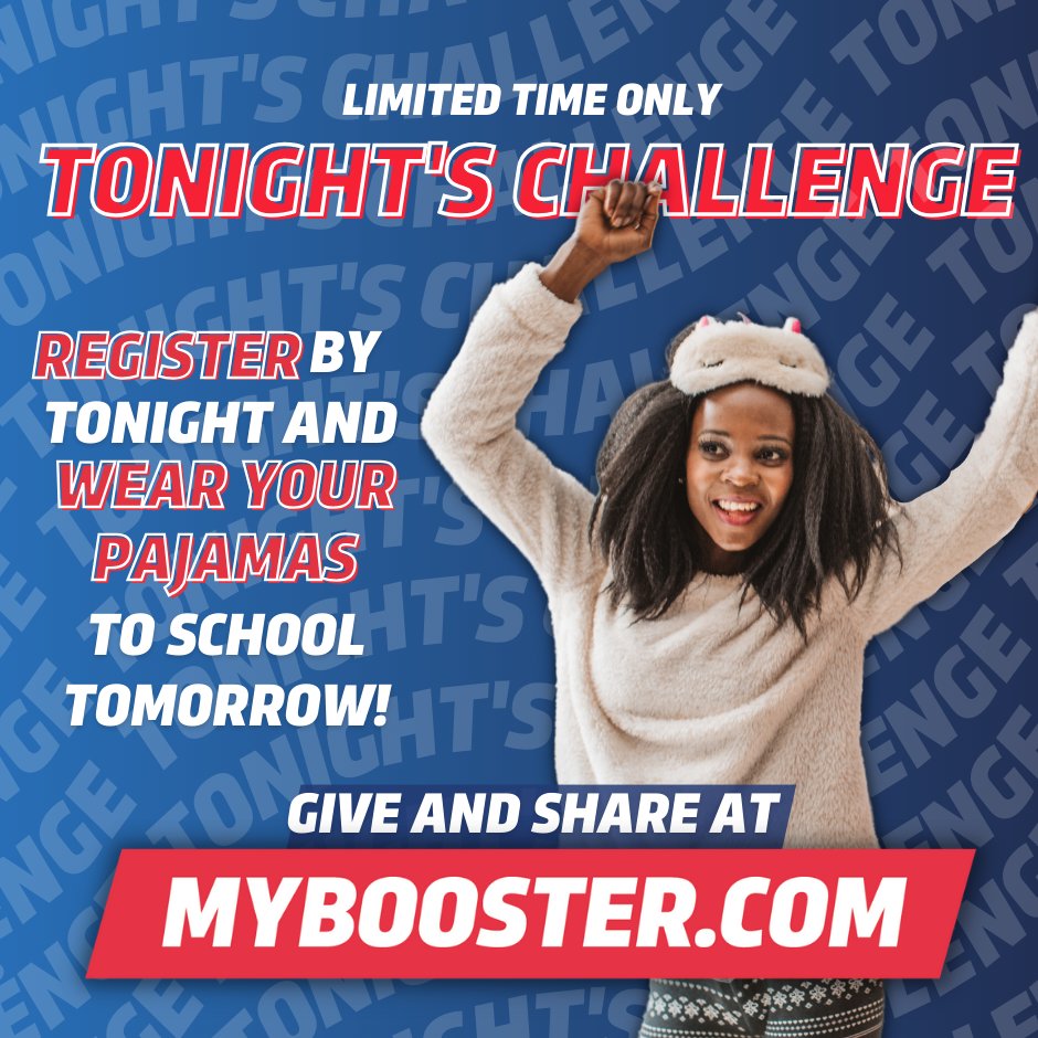 We kicked off our Stallion Stampede today with an awesome #Boosterthon Kickoff. Tonight's Student Challenge: Every student who registers on MYBOOSTER.COM tonight will get to wear their pajamas to school tomorrow and earn a DUDE PERFECT Keychain.