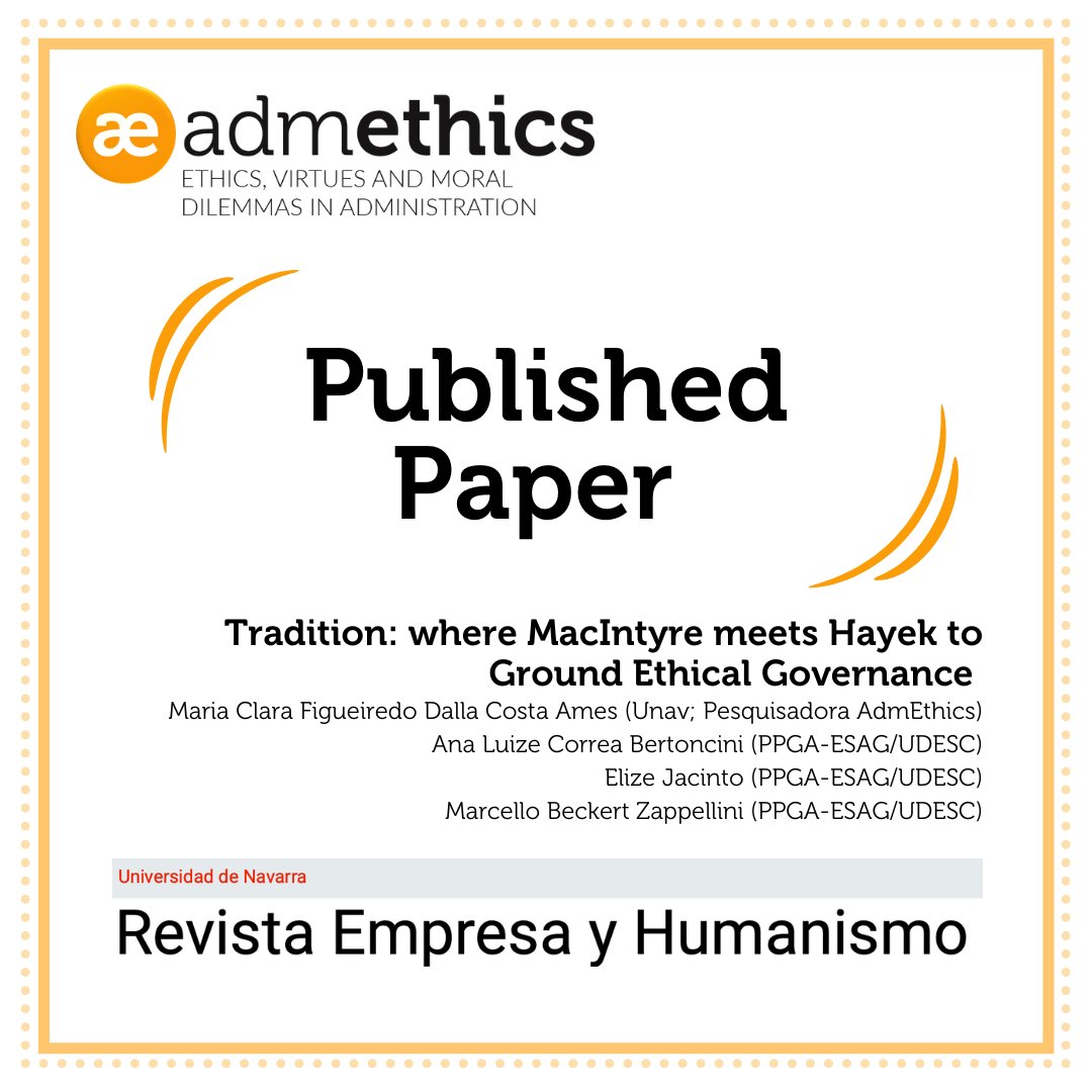 The first article was published this year! <a href="/mariaclaraames/">Maria Clara Ames</a>; Ana Bertoncini, Elize Jacinto and prof. Marcello Zappellini explore the concept of tradition from the perspective of two great authors, a philosopher and an economist. Unmissable! Click here: revistas.unav.edu/index.php/empr…