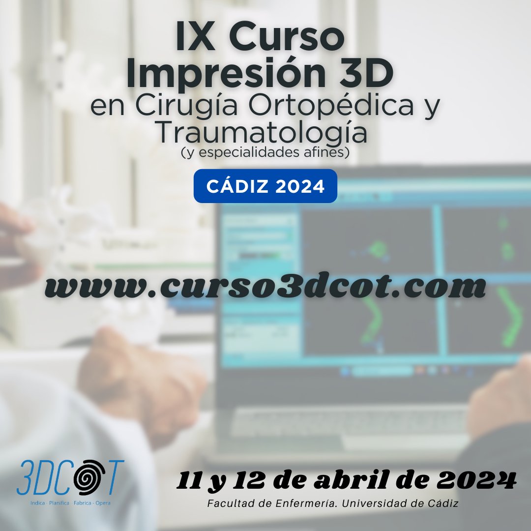 📢 Ya es posible inscribirse al IX Curso de Impresión 3D en COT #3DCOT que tendrá lugar en Cádiz los próximos 11 y 12 de abril de 2024.

ℹ️ + información: curso3dcot.com 🗒️ Inscripciones: lnkd.in/dqncym-e