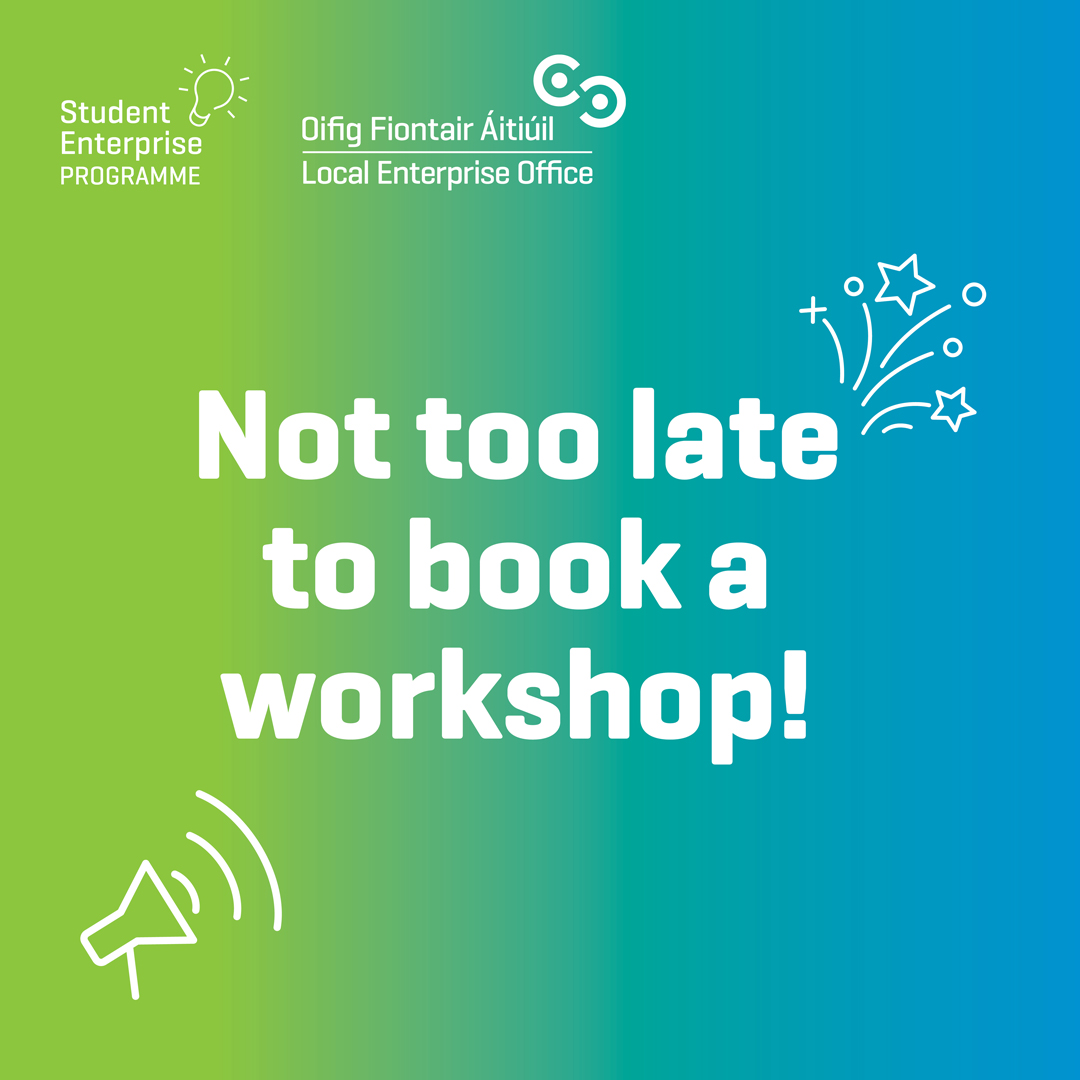 📣 It's not too late!📣

Get in touch now to book a free workshop and gain some valuable extra tips on 'Pitching, Presenting, and Business Report Writing' 📝

#studententerpriseprogramme #wicklow #wicklowsep
