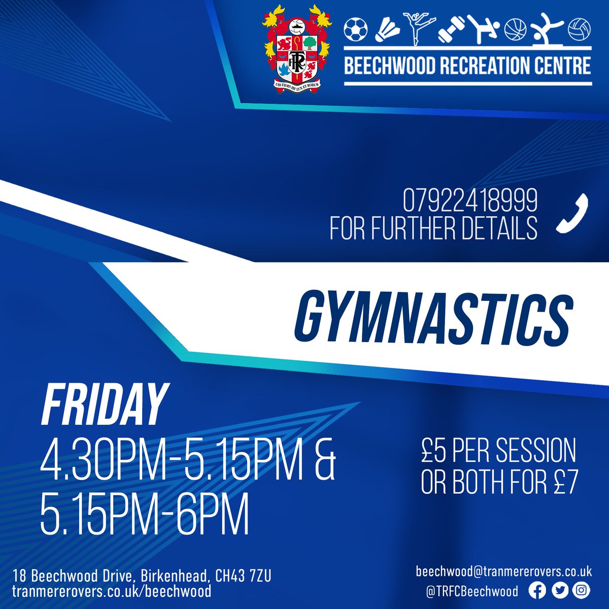 🤸‍♀️ Come along to Gymnastics at Beechwood every Friday! Here are all the details - message the phone number shown for any further info. #TRFC #SWA