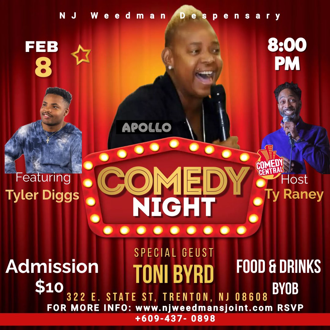 ComedianTyRaney's tweet photo. Feb 8th @NJWeedmansJoint 8pm SHOWTIME!! It’s a MONTHLY SHOW!! Trenton, NJ!! https://t.co/JbC5xShqDd