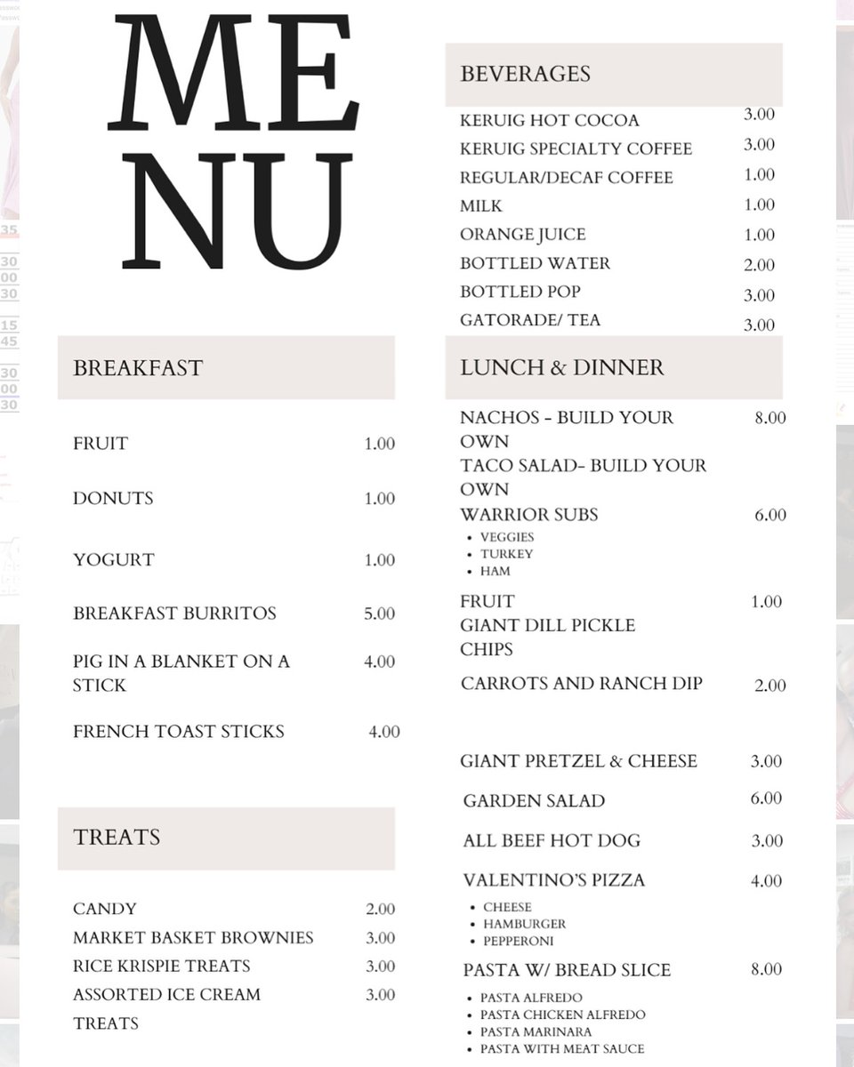 Our concessions menu for Saturday! Cash and card will be accepted.