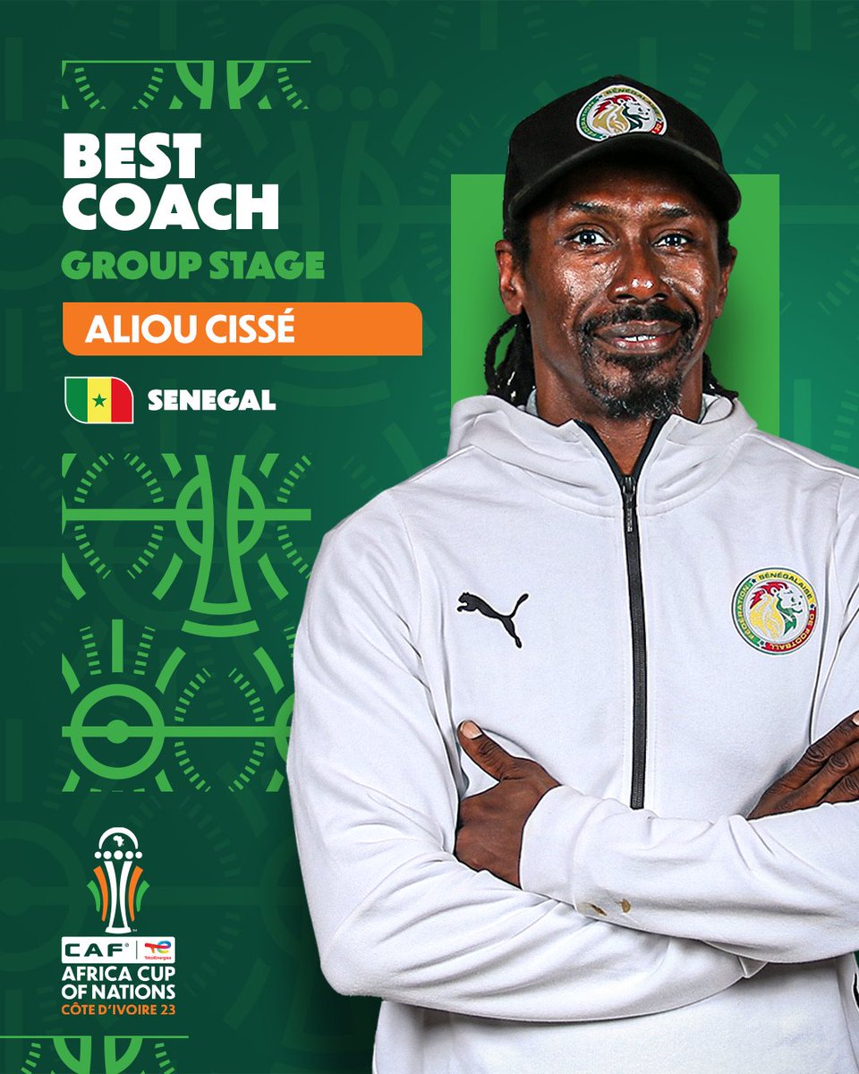 3️⃣ Games 3️⃣ Wins Aliou Cissé lead The Lions of Teranga to a perfect #TotalEnergiesAFCON2023 group-stage and becomes the Best Coach of the round! 🇸🇳 @GaindeYi