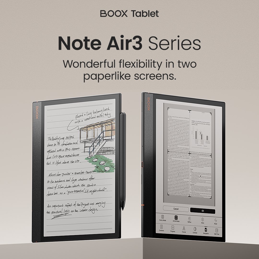 BOOX on X: The Note Air3 series comes with 2 models: #NoteAir3 and  #NoteAir3C. The main differences of the two devices are: 1️⃣Note Air3  employs black and white displays whereas Note Air3