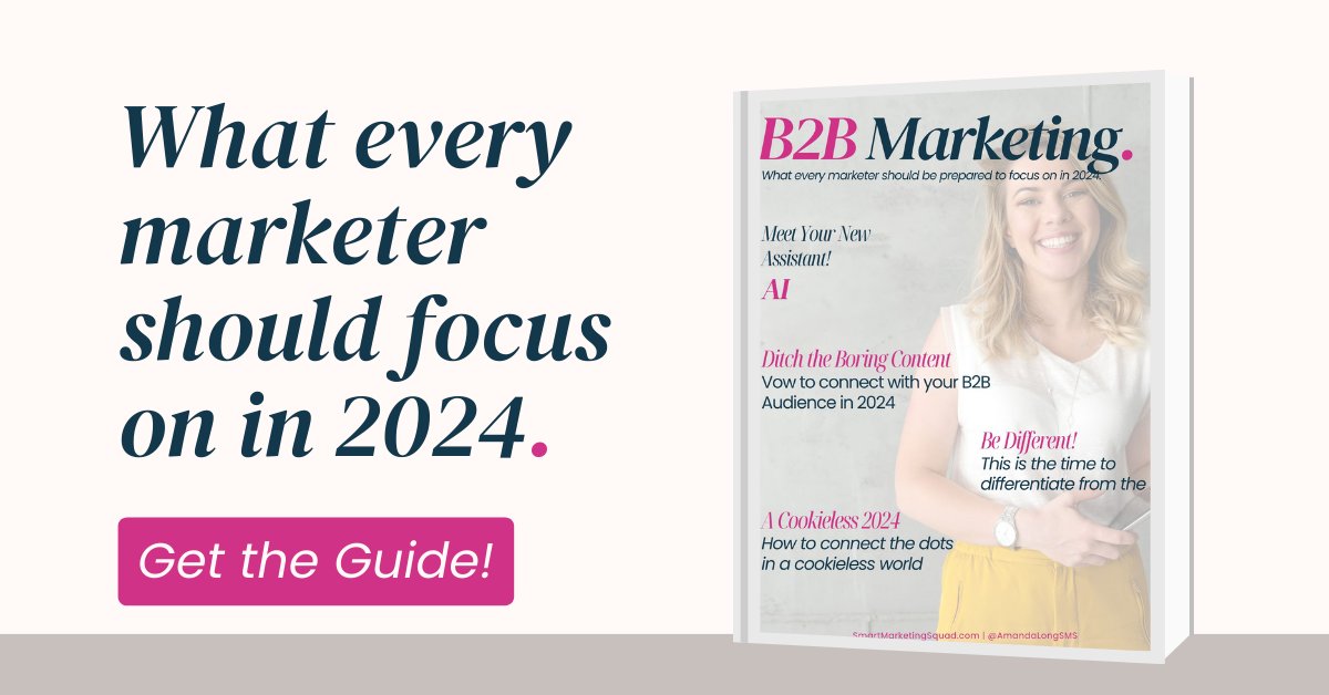 AmandaLSMS's tweet photo. What you’ll get in the PDF:

AI (Chat and Integrated tools), what to focus on.
Creators and leaders are the talent.
B2B Brands that speak to emotions.
B2B Differentiation.
Teamwork makes the dream work.
B2B Content that is trustworthy.
A Cookieless world, for real this time. https://t.co/9Vc4EvK5PR