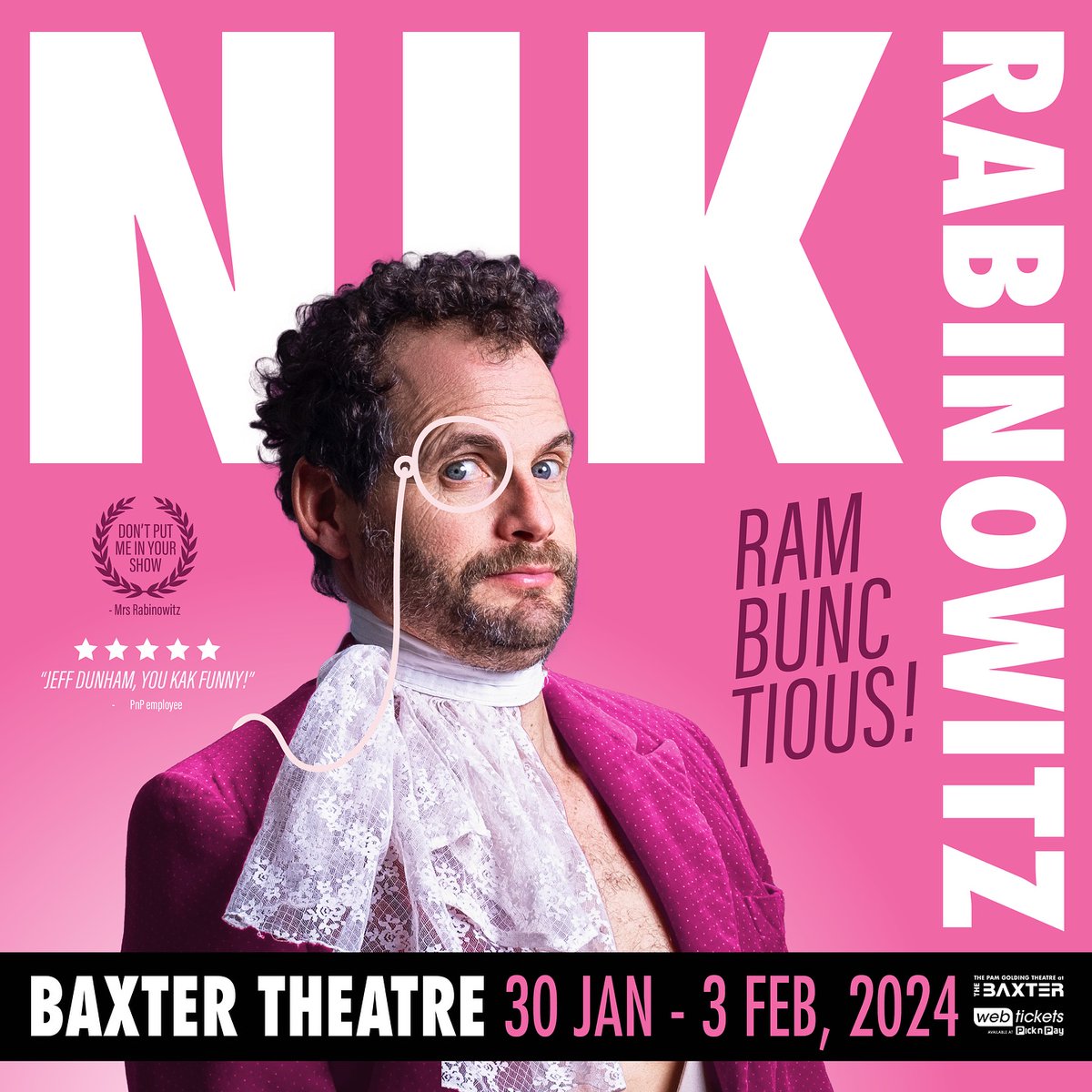 FootNotes. (@footnotesza) on Twitter photo .<a href="/nikrabinowitz/">Nik Rabinowitz</a> returns to the <a href="/BaxterTheatre/">Baxter Theatre</a> for 5 shows only from 30 Jan - 3 Feb 2024 with Rambunctious.
Expect the unexpected and be sure to book your tickets now through <a href="/webtickets/">webtickets</a>. .<a href="/nikrabinowitz/">Nik Rabinowitz</a> returns to the <a href="/BaxterTheatre/">Baxter Theatre</a> for 5 shows only from 30 Jan - 3 Feb 2024 with Rambunctious.
Expect the unexpected and be sure to book your tickets now through <a href="/webtickets/">webtickets</a>.