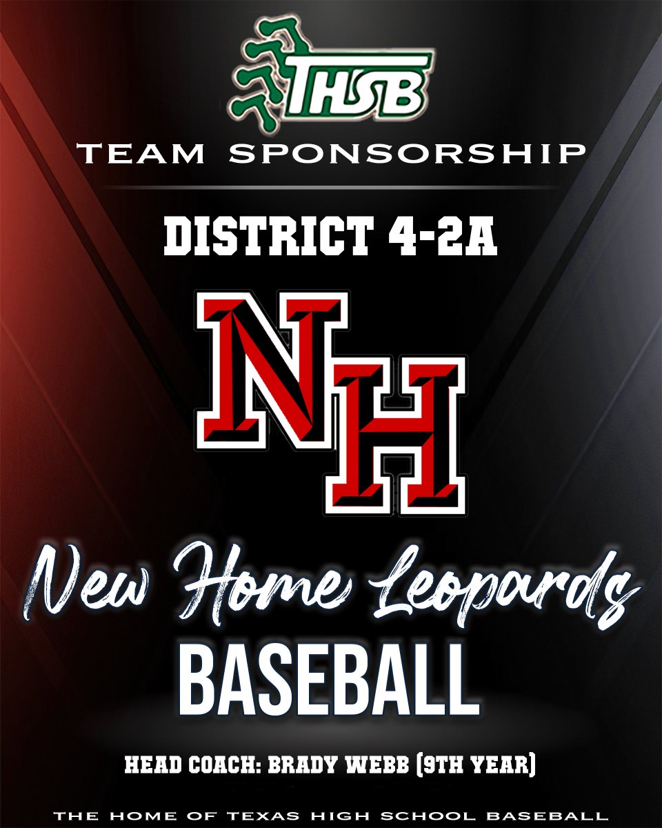 TxHSBaseball (@txhs_baseball) on Twitter photo Shout out to the 4-2A New Home Leopards and Head Coach Brady Webb for being a THSB Sponsor. See the Leopards' team info at txhighschoolbaseball.com/2a/4-2a/
<a href="/NewHomeBaseball/">New Home Baseball</a> <a href="/2ATxHSBaseball/">2ATxHSBaseball</a> Shout out to the 4-2A New Home Leopards and Head Coach Brady Webb for being a THSB Sponsor. See the Leopards' team info at txhighschoolbaseball.com/2a/4-2a/
<a href="/NewHomeBaseball/">New Home Baseball</a> <a href="/2ATxHSBaseball/">2ATxHSBaseball</a>