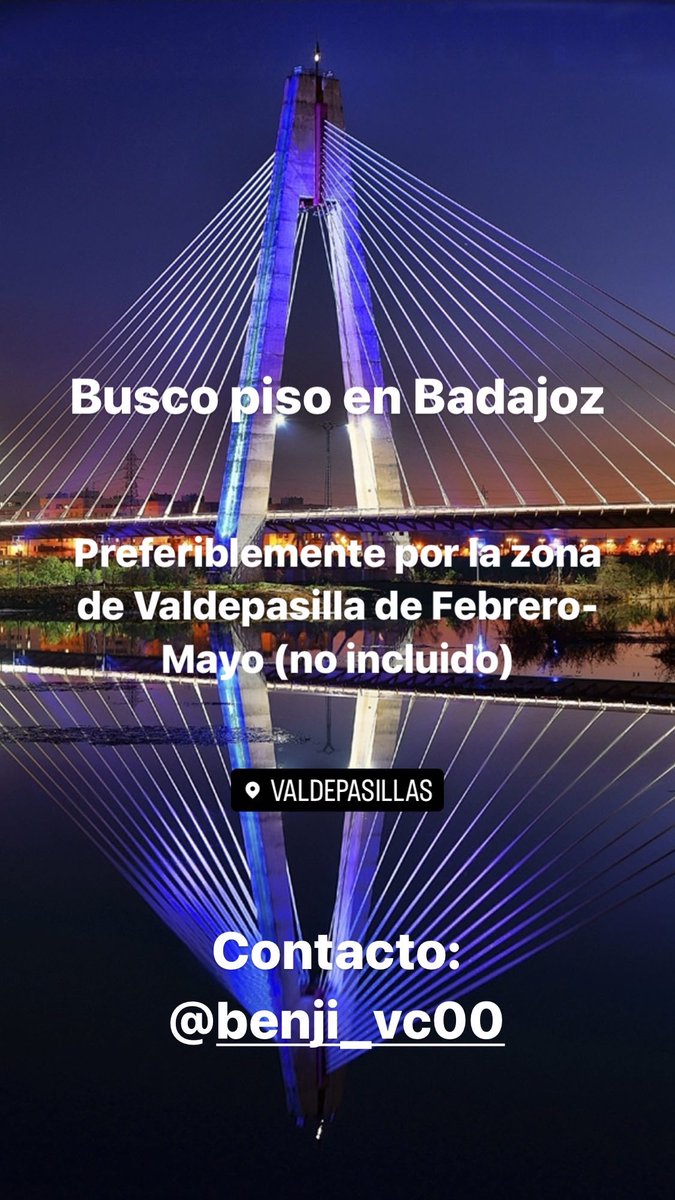 Busco piso en Badajoz (febrero-mayo)❗️ , por la zona de Valdepasillas.

Cualquier RT e info se agradece 😄