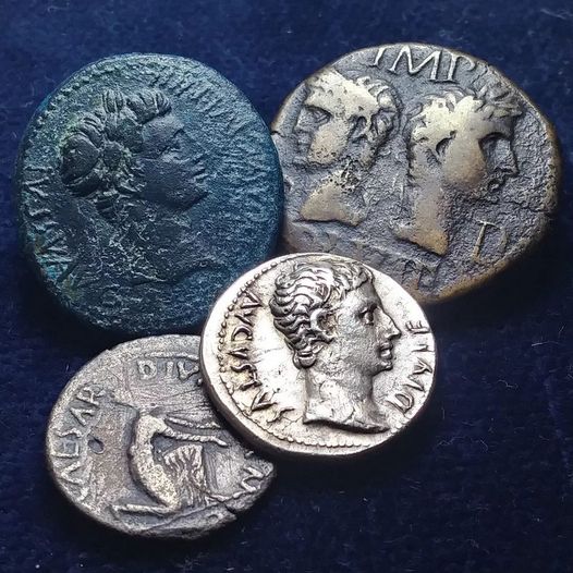 A beautiful group of the coins of emperor Augustus. His great-uncle was Julius Caesar. 

#coins #rome #romanempire #romancoins #ancientcoins #ancienthistory #coincollecting #numismatics #romanhistory #worldhistory #worldcoins #oldcoins #collectibles #Augustus #MarcAntony #Egypt