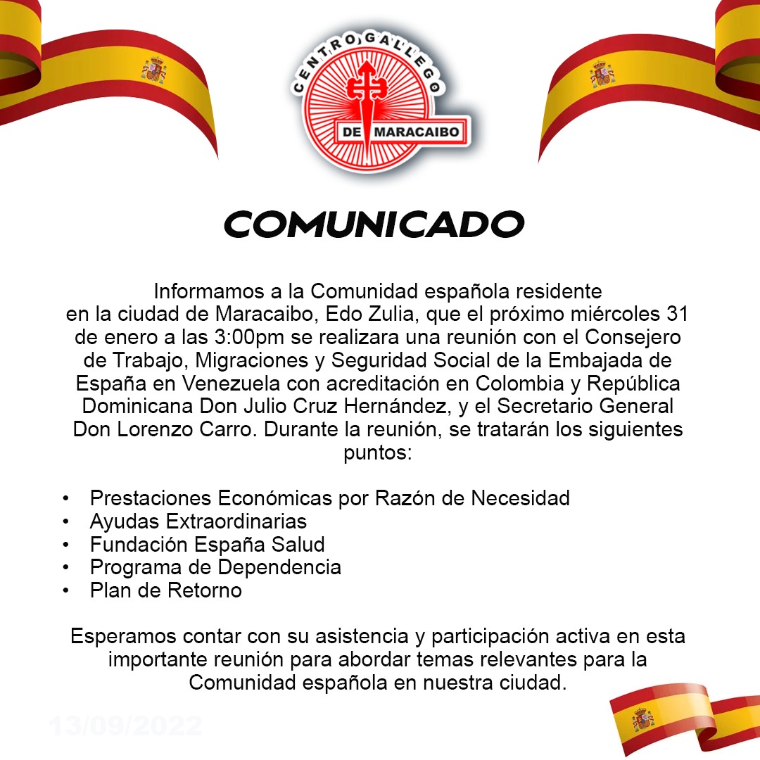 Un encuentro de suma importancia se llevará a cabo para la comunidad española residente en la ciudad, donde se abordarán puntos de gran relevancia. Es de vital importancia contar con su asistencia puntual a este evento