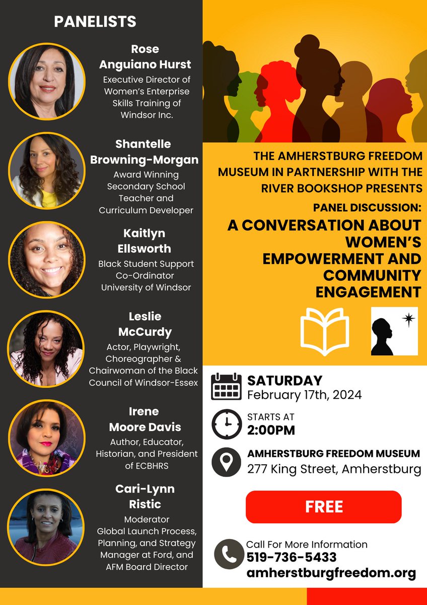 On February 17th @Aburgfreedom is excited to host, in partnership w/ @river_bookshop a panel discussion 'A Conversation About Women's Empowerment and Community Engagement' with Irene Moore Davis, Shantelle Browning Morgan, Kaitlyn Ellsworth, Rose Anguiano Hurst & Leslie McCurdy.