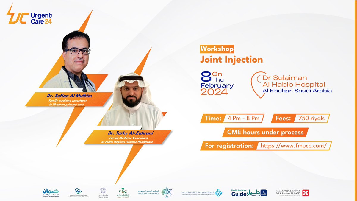 Fmhub_org's tweet photo. 🎊 Great News for Healthcare Professionals! Don't Miss the Urgent Care Conference 2024! 

🗓️ Mark Your Calendars: Feb 9-10, with Special Pre-Conference Workshops on Feb 8

🔸 Minor Procedures ✂️
🔸 Joint Injection 💉
🔸 Women’s Health 👩
🔸 Practical POCUS: The Ultrasound Workshop 📟

🏥 Venue: Dr. Sulaiman AlHabib Hospital, Al Khobar

📢📢𝐒𝐩𝐞𝐜𝐢𝐚𝐥 𝐎𝐟𝐟𝐞𝐫: 𝐄𝐧𝐣𝐨𝐲 𝐚 𝟏𝟎% 𝐃𝐢𝐬𝐜𝐨𝐮𝐧𝐭 𝐨𝐧 𝐂𝐨𝐧𝐟𝐞𝐫𝐞𝐧𝐜𝐞 𝐅𝐞𝐞𝐬 𝐰𝐡𝐞𝐧 𝐲𝐨𝐮 𝐚𝐭𝐭𝐞𝐧𝐝 𝐚𝐧𝐲 𝐰𝐨𝐫𝐤𝐬𝐡𝐨𝐩!

Register today at https://t.co/opXfR89y1e 📌

#UCC2024