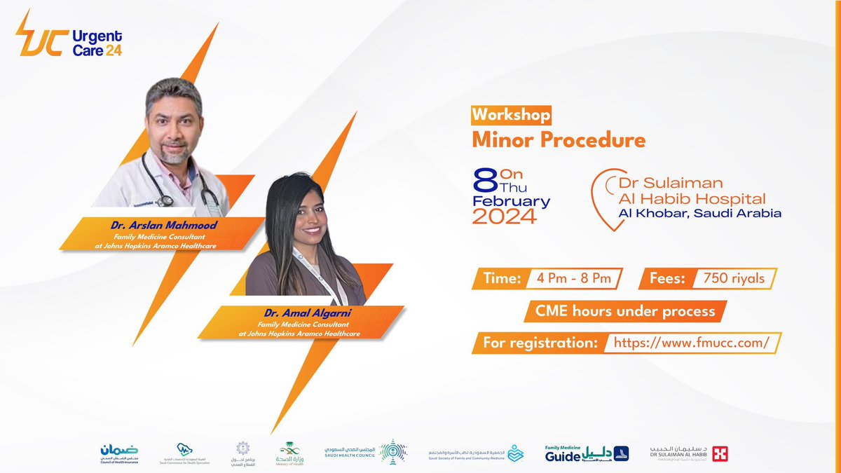 Fmhub_org's tweet photo. 🎊 Great News for Healthcare Professionals! Don't Miss the Urgent Care Conference 2024! 

🗓️ Mark Your Calendars: Feb 9-10, with Special Pre-Conference Workshops on Feb 8

🔸 Minor Procedures ✂️
🔸 Joint Injection 💉
🔸 Women’s Health 👩
🔸 Practical POCUS: The Ultrasound Workshop 📟

🏥 Venue: Dr. Sulaiman AlHabib Hospital, Al Khobar

📢📢𝐒𝐩𝐞𝐜𝐢𝐚𝐥 𝐎𝐟𝐟𝐞𝐫: 𝐄𝐧𝐣𝐨𝐲 𝐚 𝟏𝟎% 𝐃𝐢𝐬𝐜𝐨𝐮𝐧𝐭 𝐨𝐧 𝐂𝐨𝐧𝐟𝐞𝐫𝐞𝐧𝐜𝐞 𝐅𝐞𝐞𝐬 𝐰𝐡𝐞𝐧 𝐲𝐨𝐮 𝐚𝐭𝐭𝐞𝐧𝐝 𝐚𝐧𝐲 𝐰𝐨𝐫𝐤𝐬𝐡𝐨𝐩!

Register today at https://t.co/opXfR89y1e 📌

#UCC2024