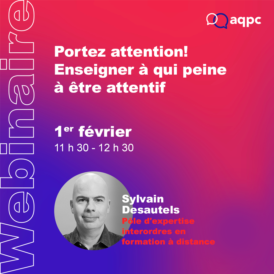 nperreault's tweet photo. | Les webinaires de l'AQPC : gratuits, ouverts à tous et avec interprétation simultanée | Découvrons des stratégies pour aider les élèves à déterminer quand être attentif. https://t.co/ilpq5dIaUs @AQPedCol @fadio_bslgim https://t.co/U4DWzWBiVG