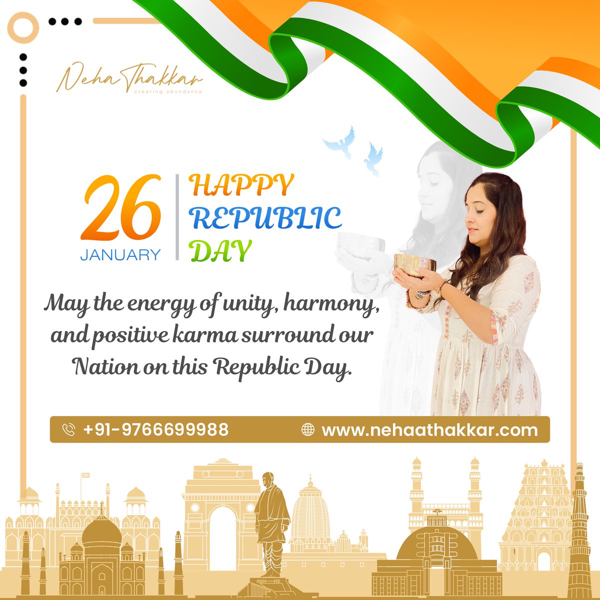 Happy Republic day! May the tricolor always fly high, symbolizing freedom, justice, and diversity. Jai Hind! Instagram instagram.com/nehathakkar_cr… Facebook facebook.com/nehathakkarcre… #HappyRepublicDay #RepublicDay2024 #ProudIndian #JaiHind