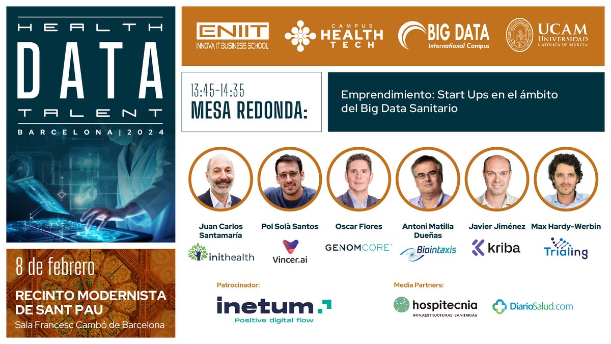 ENIIT_'s tweet image. 💠HEALTH DATA TALENT BARCELONA💠
📆8 de febrero
📍@santpaubcn 
Mesa Redonda
✔️@jsantamariaglez @Grupo_init @Health20Basque
✔️@PolSol4 
✔️@oflores_bcn @genomcore
✔️@AntoniMatilla  @biointaxis
✔️@javimasd  @kriba_ai
✔️@MaxWerbin @TrialingHealth 
#HealthD24 #tecnología #Heathtech