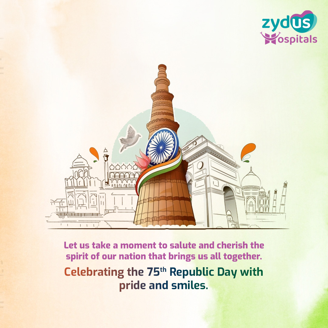 Our faces radiate with pride as we see the parade in full glory, and the beautiful tricolor flag reflecting the message of unity and freedom, fostering strength and solidarity. With this essence, Zydus Hospitals extend wishes for your well-being & joy on this special Republic Day