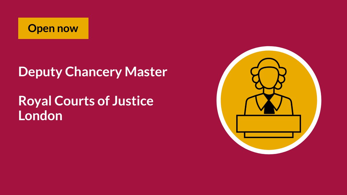 🚨📢OPEN NOW until Tuesday 13 Feb – Deputy Chancery Master, London. ➡️Solicitors and barristers with five years’ PQE, and three years (within the last five years) of Chancery practice - we would love to hear from you. ➡️Find out more and apply here: 👇 apply.judicialappointments.digital/vacancy/ENQ2yC…