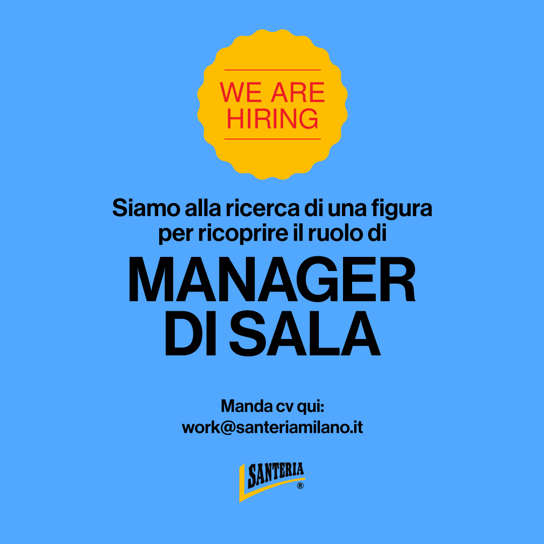 Siamo alla ricerca di una figura per ricoprire il ruolo di MANAGER di SALA nella sede di Milano. Contratto full time. Invia CV qui 📷 work@santeriamilano.it
