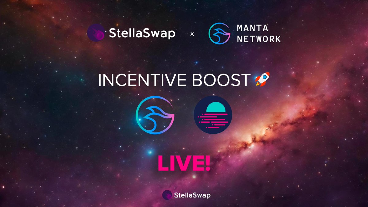 🎉 $MANTA is now live &amp; BOOSTED on StellaSwap! 🔥

With $MANTA performing exceptionally well, the <a href="/MantaNetwork/">Manta Network (🔱,🔱)</a> team has decided to further spearhead liquidity growth on <a href="/Polkadot/">Polkadot</a> 🚀

Trade: app.stellaswap.com/exchange/swap
Stake: app.stellaswap.com/pulsar

Guide on bridging $MANTA 👇🧵