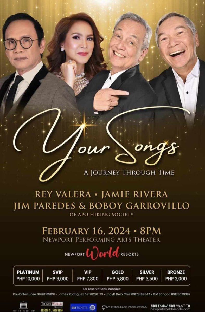 StarMusicPH's tweet photo. SPOTTED: The first rehearsals of @JamieRivera829, #ReyValera, #JimParedes, and #BoboyGarrovillo for ‘Your Songs: A Journey Through Time’ concert! ✨

Concert is on February 16, 8PM
at Newport Performing Arts Theater. Buy your tickets now via TicketWorld!

#JamieRivera https://t.co/IWgUVSihK5