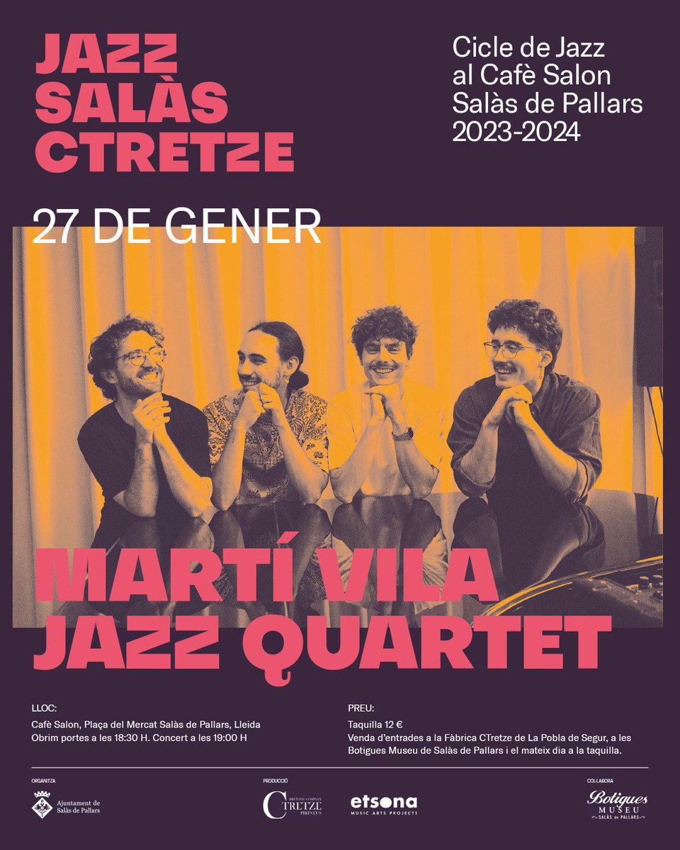 Estàs a punt per dissabte?
Martí Vila jazz quartet a les 19h al Cafè Salon de Salàs🎻
No t'ho perdis!!