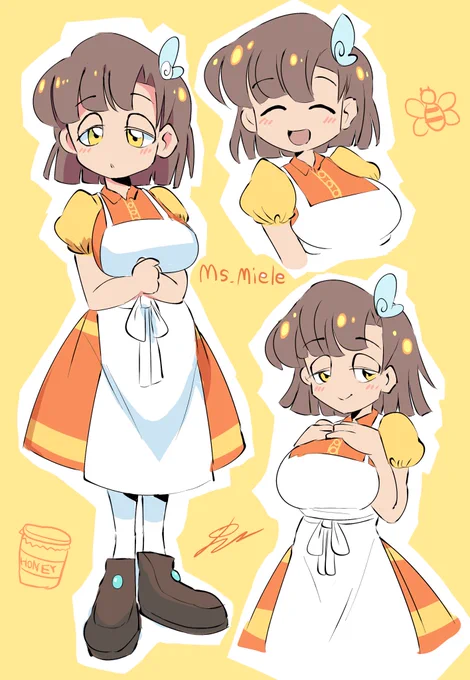 Ms. Miele( my pizza tower fan oc)  A my local friend of mine made a honey pizza today that was so good I drew it on the spur of the moment.  She's the manager of a honey store and a single mom with one daughter.  Pizza is good with honey too!