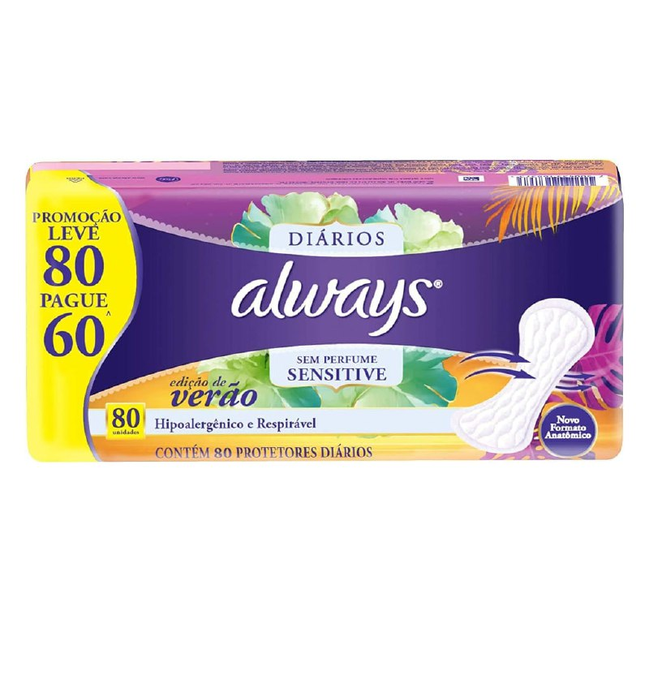 Always Protetores Diários Sensitive Edição De Verão 80 Unidades