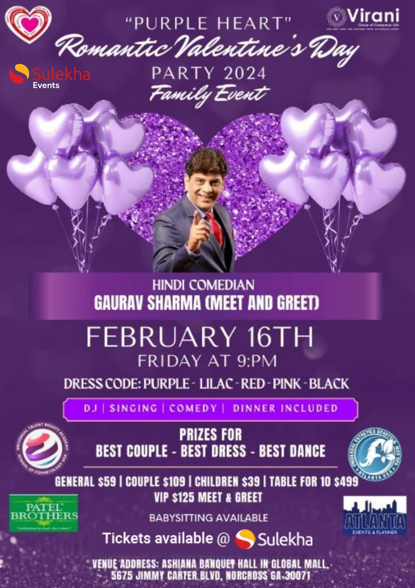 Sulekha_US's tweet image. Join Virani Group of Company's 9th annual extravaganza on February 16th at Aashiyana Banquet, Global Mall. Get your tickets now!

Book Your Tickets Here: tinyurl.com/4rdmnk8d

#ViraniValentines #HelloAtlanta #GauravSharmaLive #LoveAndLaughter #ValentinesParty