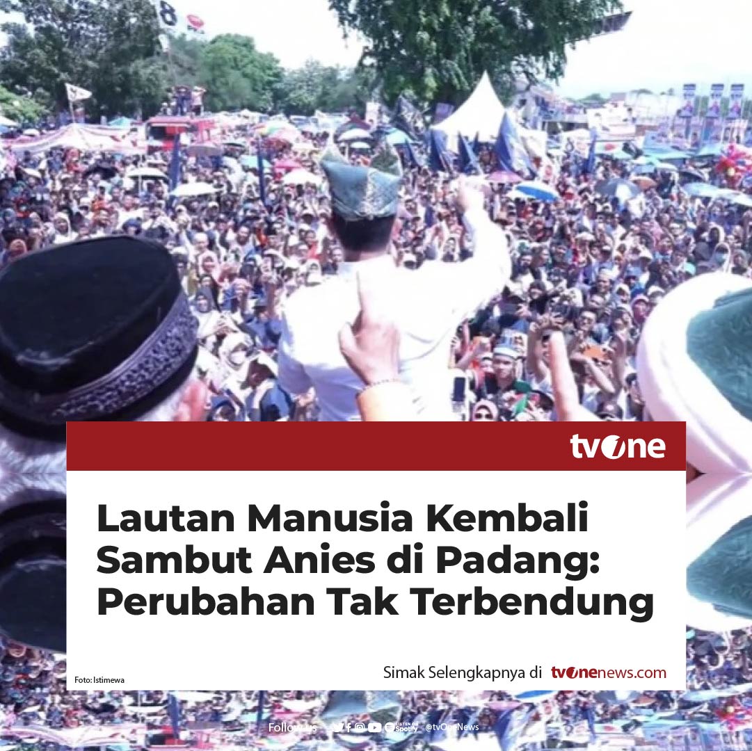 tvOneNews's tweet image. Lautan manusia kembali sambut kedatangan Capres nomor urut 01, Anies Baswedan saat berkampanye di Padang, Sumatra Barat, Kamis (25/1/2024). 

Dalam kunjungannya kali ini, ia mengatakan semangat perubahan semakin tak terbendung.  

"Masyarakat Minang itu selalu berada di dalam…