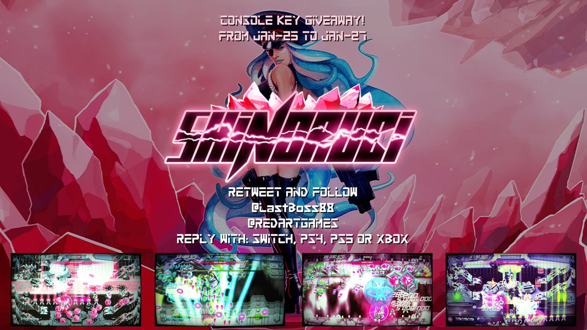 Shmup STG Clips 👾 (@shmupdb) on Twitter photo Bullet Hell STG Shinorubi has just been released on consoles! Here's your chance to win keys from JAN-25 to JAN-27, courtesy of Red Art Games!
▶️ Retweet
▶️ Follow <a href="/LastBoss88/">SHINORUBI by Last Boss 88</a>
▶️ Follow @REDARTGAMES
▶️ Reply with: Switch, PS4, PS5 or Xbox Bullet Hell STG Shinorubi has just been released on consoles! Here's your chance to win keys from JAN-25 to JAN-27, courtesy of Red Art Games!
▶️ Retweet
▶️ Follow <a href="/LastBoss88/">SHINORUBI by Last Boss 88</a>
▶️ Follow @REDARTGAMES
▶️ Reply with: Switch, PS4, PS5 or Xbox