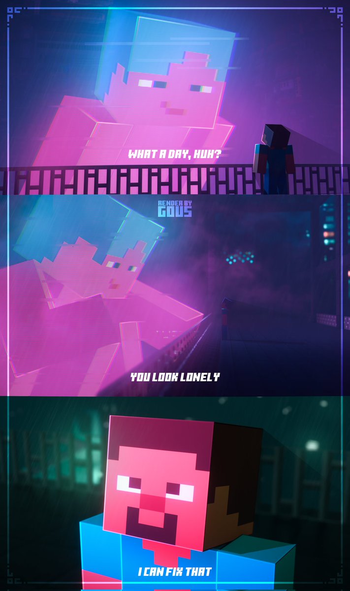Gousisme's tweet image. "You look lonely. I can fix that"
#BladeRunner2049 #Minecraft #3dart