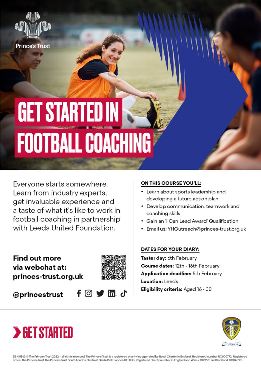 Ever wanted to be a football coach? Develop your skills with @PrincesTrust, in partnership with Leeds United Foundation. #coach #footballcoach #getactive