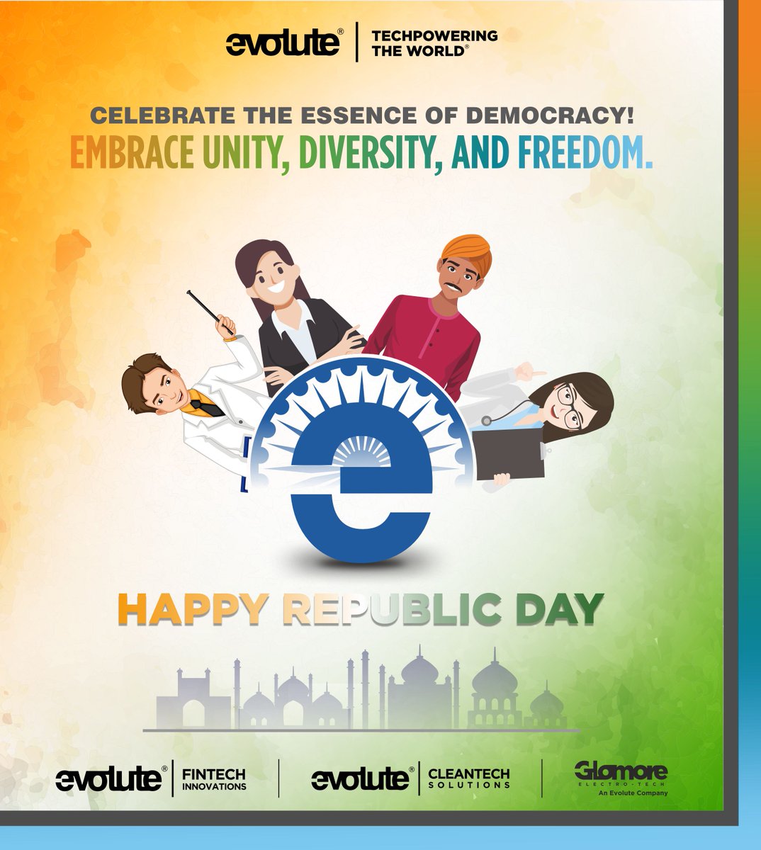 EvoluteGroup's tweet photo. Evolute Wishes Everyone A Very Happy 75th Republic Day 🇮🇳
.
.
.
.
#EvoluteGroup #EvoluteFintechInnovations #EvoluteCleantechSolutions #GlomoreElectrotech #RepublicDay #ProudIndian #JaiHind #IndiaCelebrates #IncredibleIndia #VandeMataram https://t.co/TCxY2uUYHT