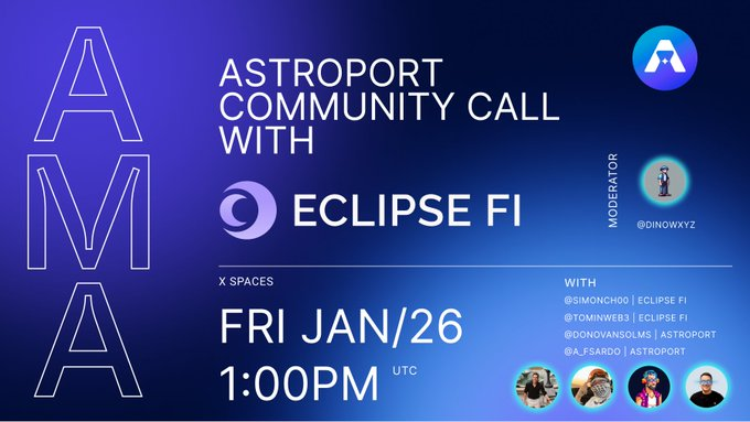 EclipseFi_TR's tweet photo. YAKLAŞAN ASTROPORT TOPLULUK ÇAĞRISI 

Konular:
- eclipASTRO'nun duyurusu
- Yeni meta-yönetim merkezi olan Equinox'un tanıtım
- Eclipse Fi'nin Astro Wars'a dahil olması 

Bu çağrıda @astroport_fi ve @Eclipsefi'ye katılın

Yer: https://t.co/y7CJd6o4Sx
Zaman: 26 Ocak Cuma 16:00 TSİ https://t.co/HJ3dKteoZC