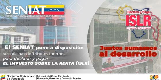 SENIAT_Maracay's tweet photo. En @Seniat_Oficial te animamos a cumplir con la Ley de Impuesto Sobre la Renta vigente, evita multas y sanciones. 
#JuntosSumamosAlDesarrollo https://t.co/Tq8MPW4qip