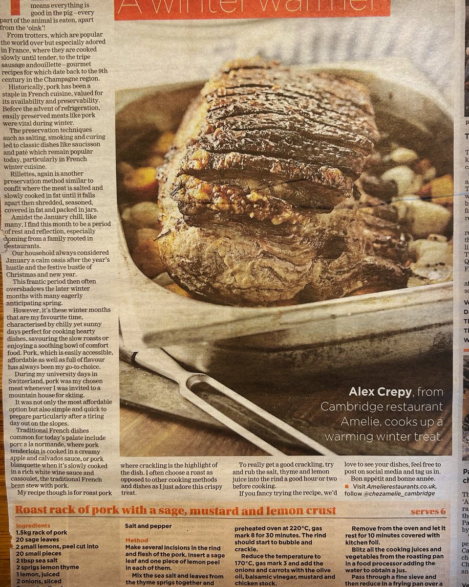 Love a good crackling? Pleased to share our recipe for roast pork with a sage, mustard and lemon crust in this week’s ⁦@cambridgeinde⁩ 😋 #roast #roastpork #crackling #cambridge