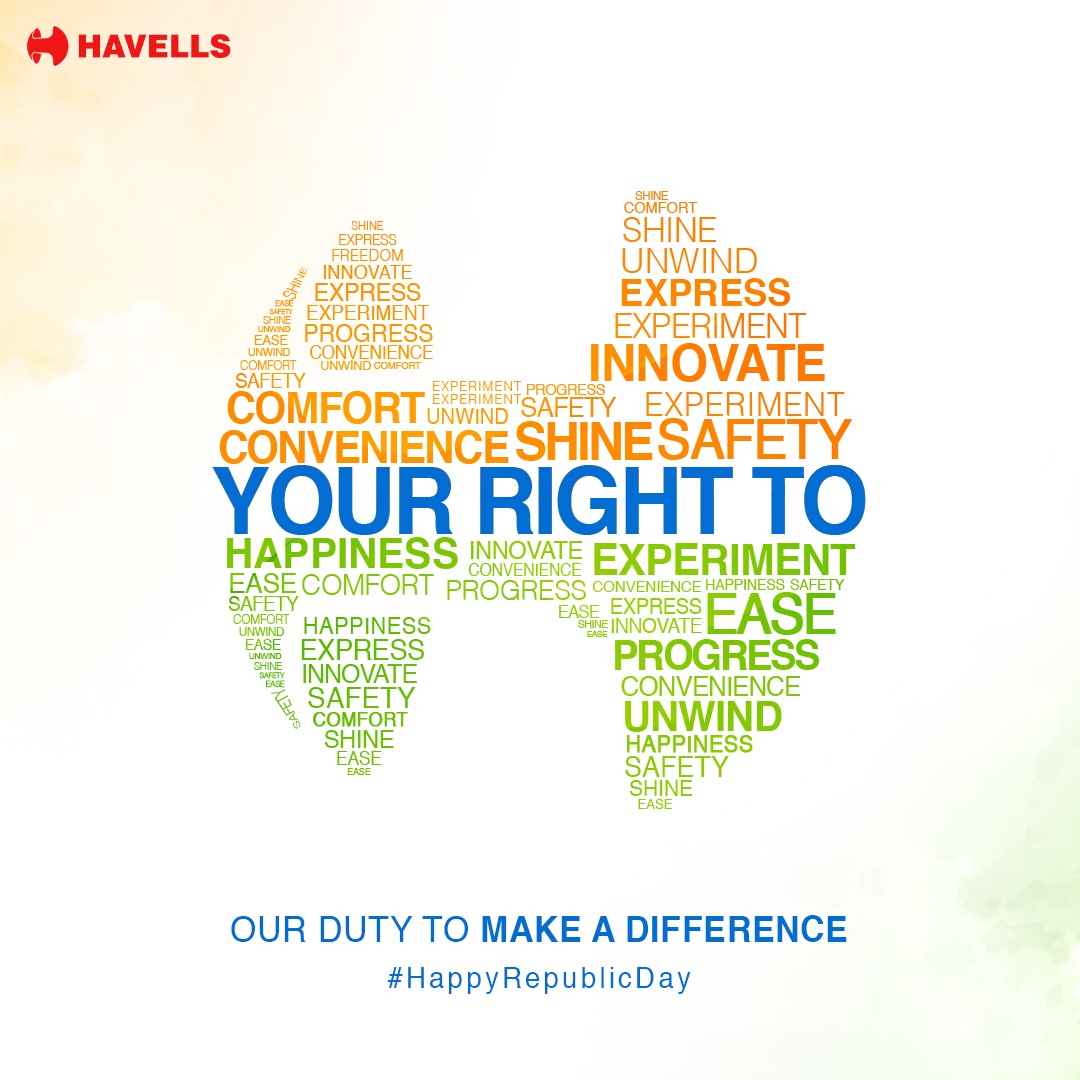 Celebrating our nation’s unwavering commitment to create a prosperous tomorrow with our rights and duties. Havells wishes everyone a #HappyRepublicDay #Havells #MakingADifference