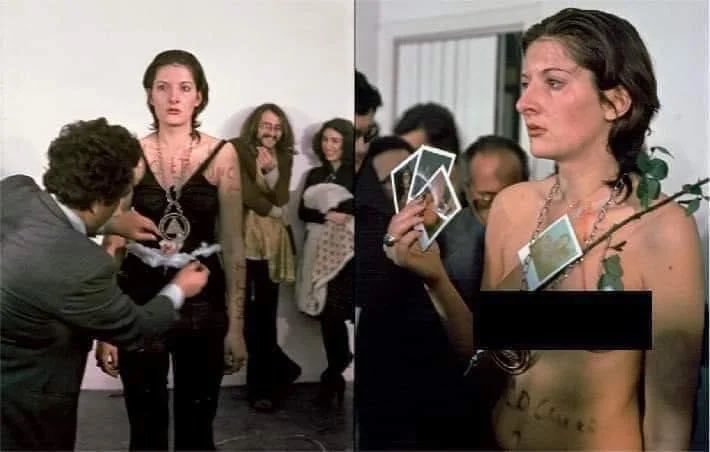 MorbidKnowledge's tweet image. In 1974, Marina Abramovic informed visitors that she would remain motionless for six hours, regardless of their actions. 

She placed 72 items on a table within reach, allowing visitors to use them to either please or harm her. The performance encouraged participants to interact…